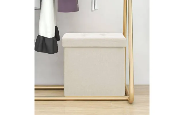 Foldbar Opbevaringspuf I Kunstlærred - Cremehvid, 38 X 38 X 38 Cm