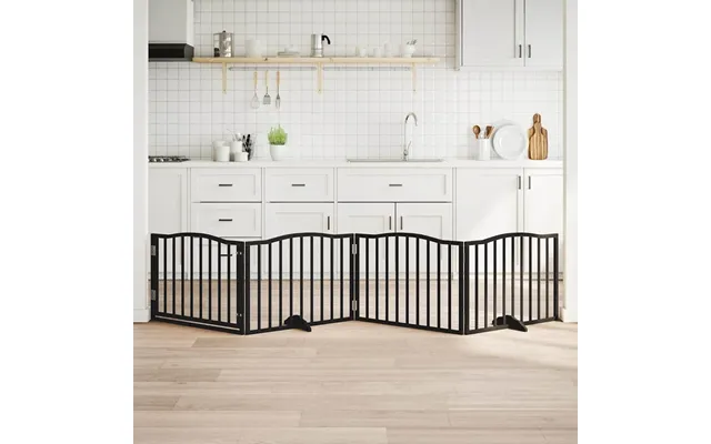 Foldbart Hundegitter Med Dør - 4 Paneler, Sort, 320 Cm, Poppeltræ