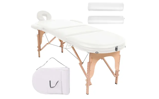 Foldbart Massagebord M. 2 Bolsterpuder 4 Cm Tyk Oval Hvid