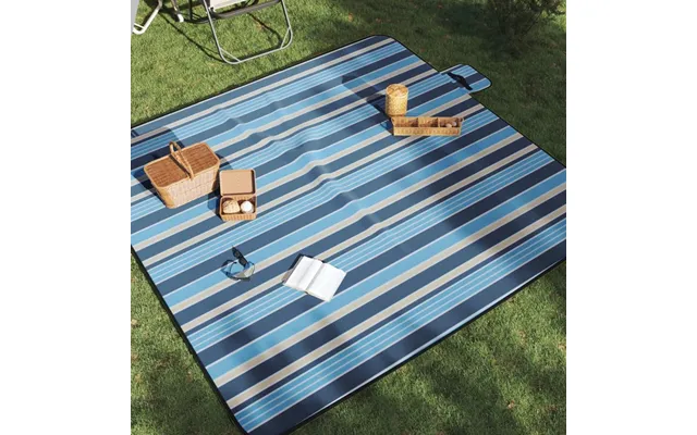 Foldbart Picnictæppe 200 × 200 Cm - Bølget Fløjl, Blå Hvid