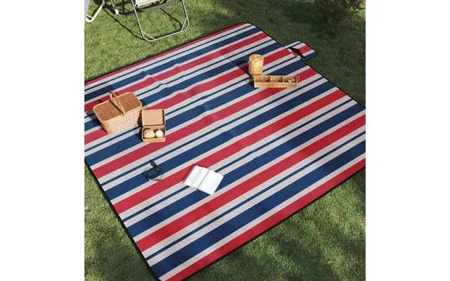 Foldbart Picnictæppe 200 × 200 Cm - Fløjl, Stribet Rød Blå