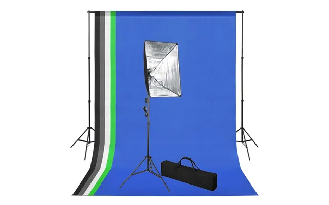 Fotostudie-sæt Med Bagtæppesystem Og Softboxlys - 5 Baggrunde, Stativer Og Tasker