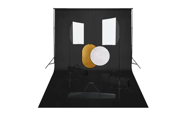 Fotostudiesæt Med Softbox-lamper - Sort Baggrund Og 5-i-1 2-i-1 Reflektor