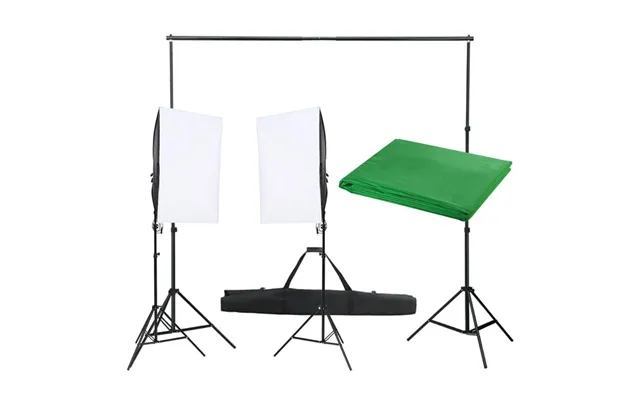 Fotostudiesæt Med Softbox-lys Og Grøn Baggrund 3×3 M