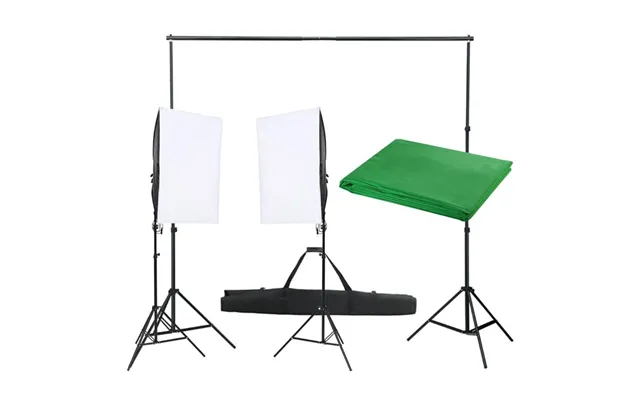 Fotostudiesæt Med Softbox-lys Og Grøn Baggrund - Komplet Baggrundssystem