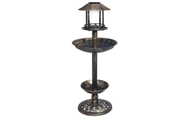 Fuglebad På Sokkel Med Soldrevne Led-lamper - Bronzefarvet Plastik, 39 × 96 Cm