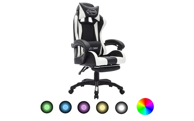 Gamingstol Med Led-lys I Rgb - Kunstlæder, Hvid Sort