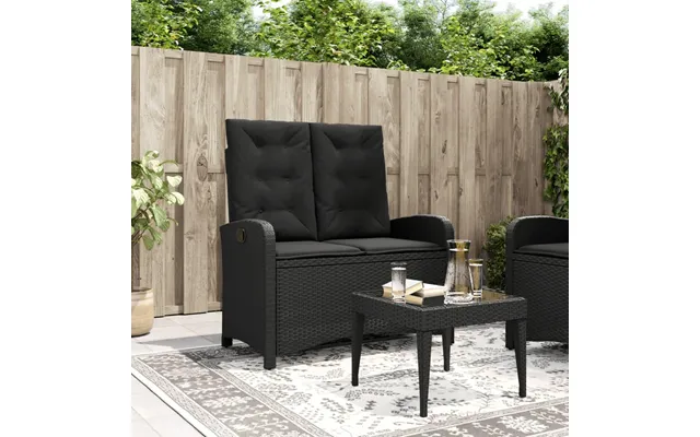 Havebænk Med Hynder Og Lænefunktion I Polyrattan - Sort