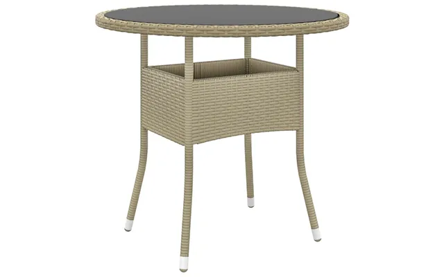 Havebord Ø80 X 75 Cm - Hærdet Glas Og Polyrattan, Beige