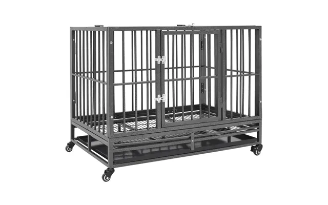 Hundebur Med Hjul 92×62×76 Cm - Stål, Sort Sølv