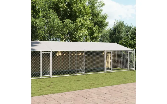 Hundegård Med Tag Og Låger 10×2×2 M - Galvaniseret Stål, Grå