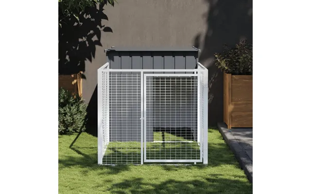 Hundehus Med Løbegård 110 × 201 × 110 Cm - Galvaniseret Stål, Antracit