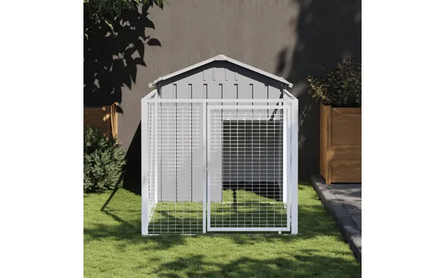 Hundehus Med Løbegård 117×201×123 Cm - Galvaniseret Stål, Lysegrå