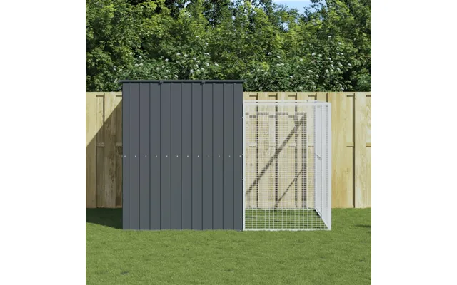 Hundehus Med Løbegård 214×253×181 Cm - Galvaniseret Stål, Antracit