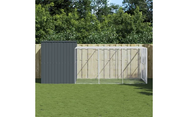 Hundehus Med Løbegård 214x457x181 Cm Galvaniseret Stål Antracit