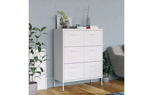 Kommode I Stål Med 6 Skuffer - 80×35×101,5 Cm, Hvid