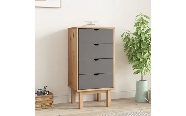 Kommode Otta 45×39×90 Cm - Massivt Fyrretræ, Brun Grå, 4 Skuffer