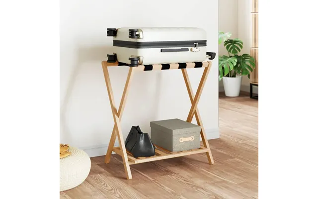 Kuffertbænk I Bambus - 68 × 38 × 58 Cm, Foldbart Bagagestativ Med Hylde