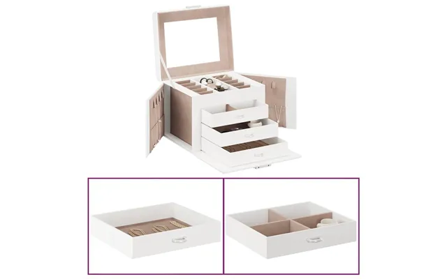 Låsbart Smykkeskrin Med Spejl - 4 Lag, 22,5×17,5×16,5 Cm, Hvid