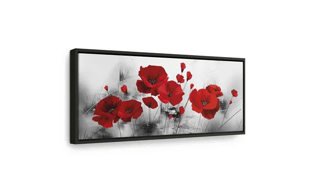 Lærredsbillede Grå Have Med Røde Valmuer - 90 X 30 Cm