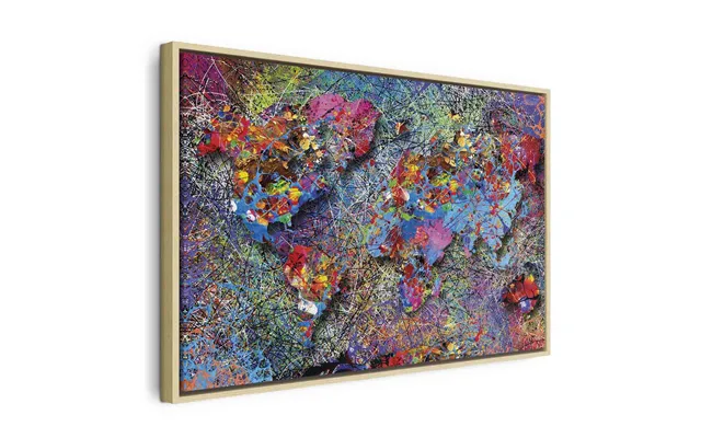 Lærredsbillede Verdenskort - Jackson Pollock-inspiration
