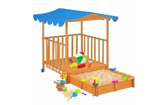 Legehus Med Sandkasse I Grantræ - Blå Tagdug Uv50, 130 × 130 × 143 Cm