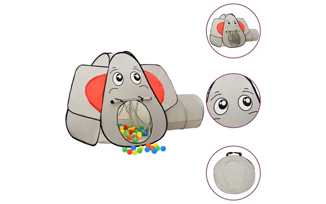 Legetelt Til Børn Med Tunnel Og 250 Bolde - Elefant, Grå, 174×86×101 Cm