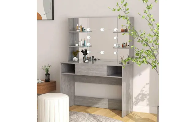 Makeupbord Med Led-lys 100×40×135 Cm - Mdf, Betongrå