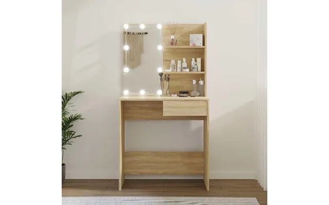 Makeupbord Med Led-lys - 74,5 × 40 × 141 Cm, Konstrueret Træ I Sonoma-eg