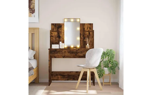 Makeupbord Med Led-lys 96×40×142 Cm - Røget Egetræsfarve