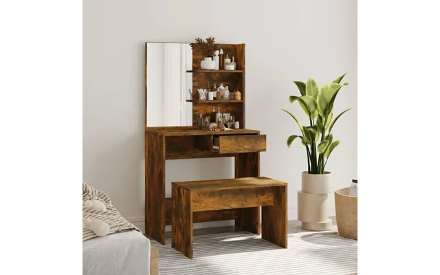 Makeupbord Med Skammel 74,5×40×141 Cm - Røget Egetræsfinish