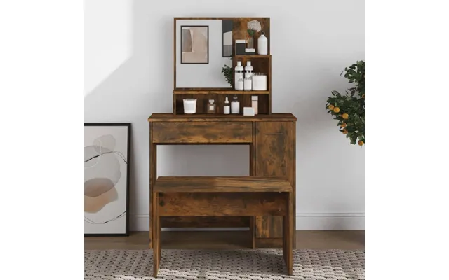 Makeupbord Med Spejl 86,5×35×136 Cm - Røget Egetræsfarve