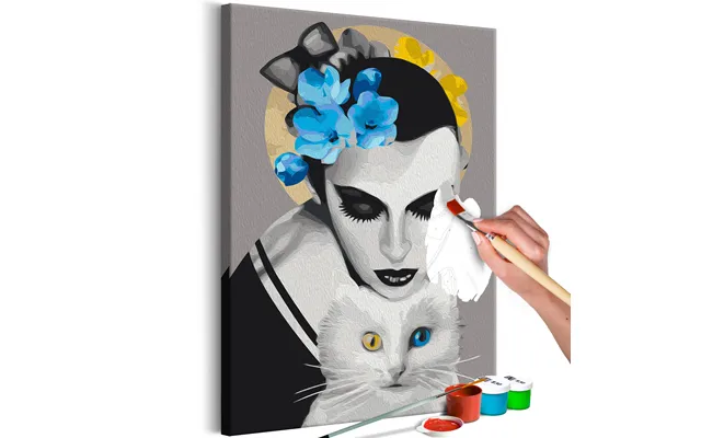 Mal Selv Billede - Lady With Cat 40 X 60 Cm