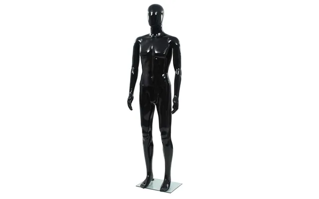 Mandemannequin Fuld Figur Med Glassokkel - Sort Højglans, 185 Cm