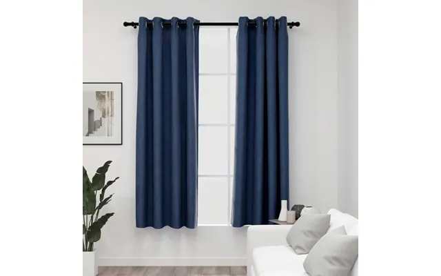 Mørklægningsgardiner Med Øjer, 2 Stk., Hør-look - 140×175 Cm, Blå