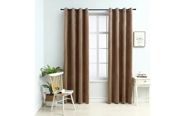Mørklægningsgardiner Med Ringe - 2 Stk. Fløjl, 140 × 245 Cm, Beige