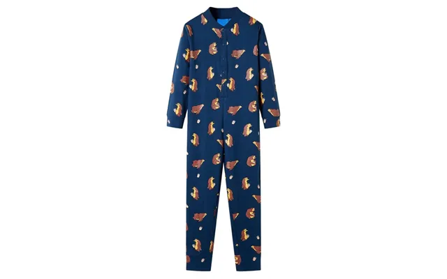 Onesie Til Børn - Str. 104, Jeansblå Med Bjørne Og Popcorn