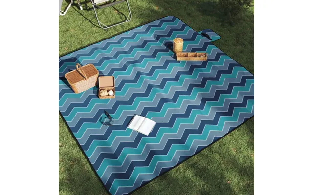 Picnictæppe 200 × 200 Cm - Foldbart Fløjl Med Bølgemønster, Blå