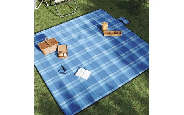 Picnictæppe 200×200 Cm - Foldbart Fløjl, Ternet Blå