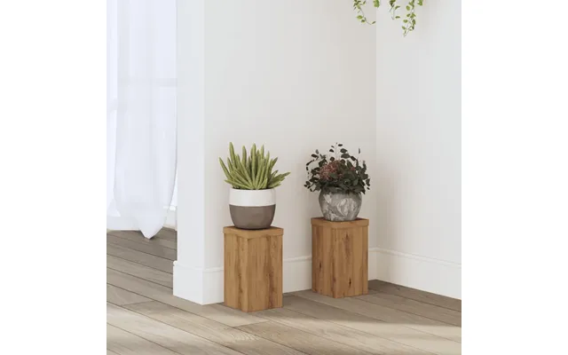 Plantestativer Sæt Á 2 - 10×10×18 Cm I Egetræsfarvet Konstrueret Træ