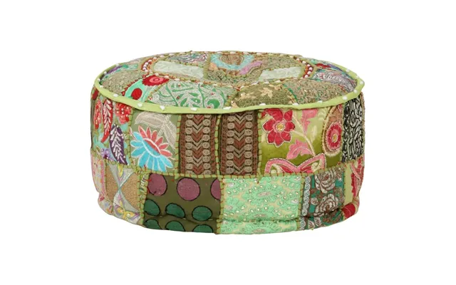 Puf I Patchwork - Rund Håndlavet Bomuld 40 X 20 Cm, Grøn