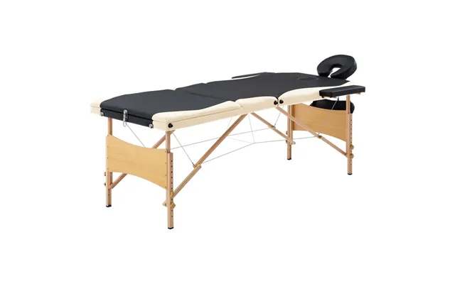 Sammenfoldeligt Massagebord Med Træstel - 3 Zoner, Sort Beige