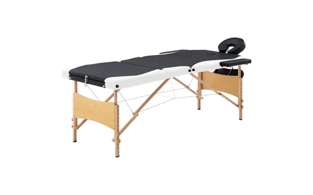 Sammenfoldeligt Massagebord Med Træstel - 3 Zoner, Sort Hvid