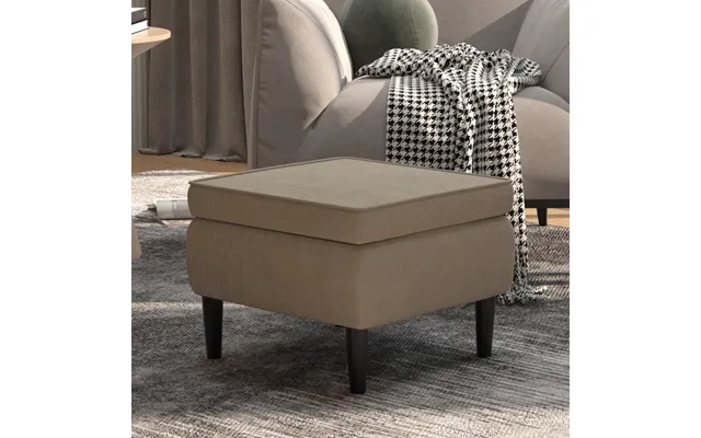 Skammel Med Træben I Lysegrå Fløjl - 52 × 52 × 42 Cm