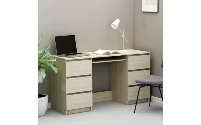 Skrivebord 140 × 50 × 77 Cm I Sonoma-eg Med 6 Skuffer