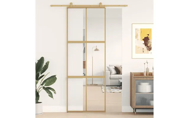 Skydedør 76×205 Cm I Klart Sikkerhedsglas - Aluminium, Guldfarvet