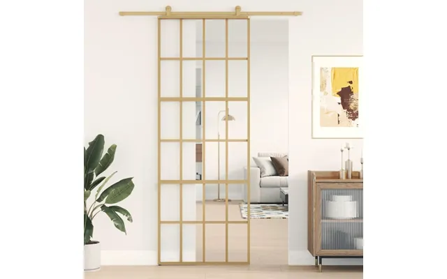 Skydedør 76×205 Cm - Klart Sikkerhedsglas Og Aluminium, Guldfarvet