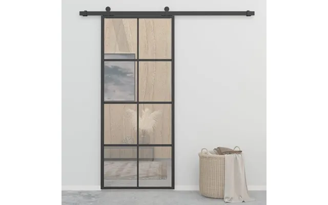 Skydedør 90 × 205 Cm - Sort Aluminium Med Matteret Sikkerhedsglas