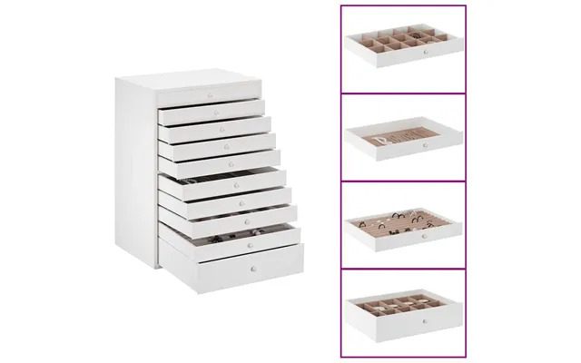 Smykkeskrin 10-lags Med Urholdere - Hvid 29×20,5×40,5 Cm