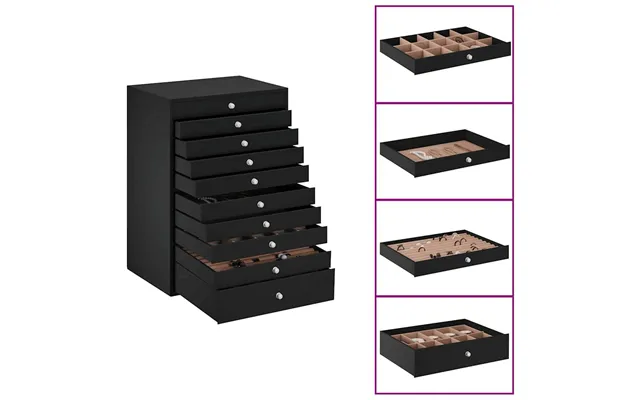 Smykkeskrin 10-lags Med Urholdere - Sort 29×20,5×40,5 Cm